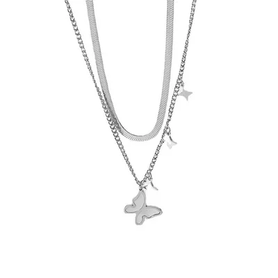 Простые Модные женские туфли в стиле 14 карат, позолоченный кулон в виде бабочки с двойным слоем нержавеющей стали ожерелье