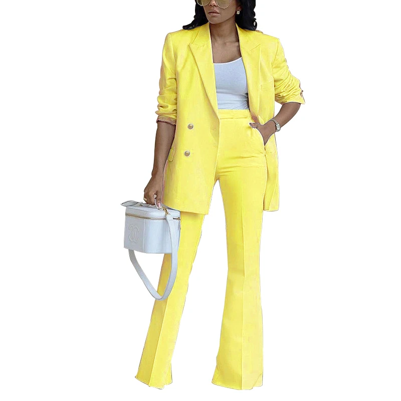 Caiheng blazers ladies women suits business attire casual solid two piece sets clothes blazer set for women office formal