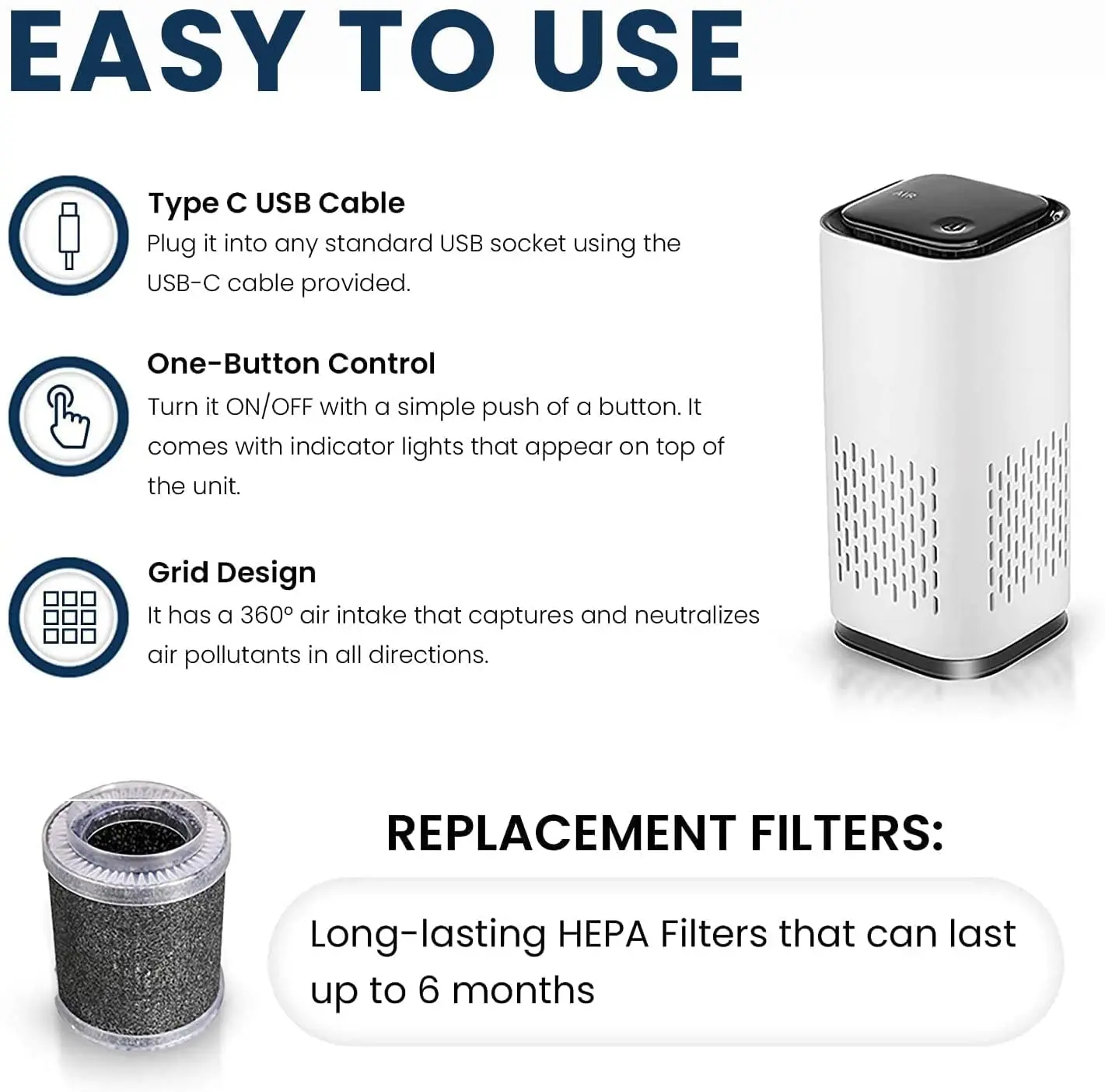 Portable Car USB Air Purifier Deodorization Sterilizer Household Mini Air Purifier