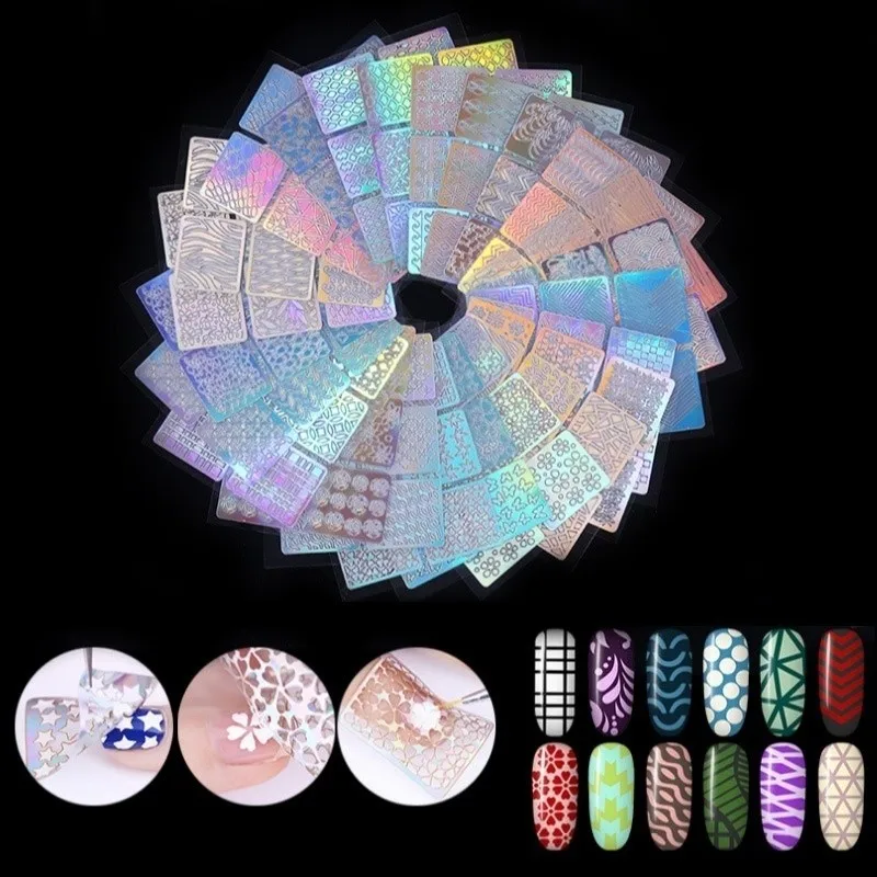 12/24 Pcs Laser Cutout Nail Stickers DIY Nail Art Stickers UV Gel Nail Sticker Decorations for Stamp Art Beauty For Women