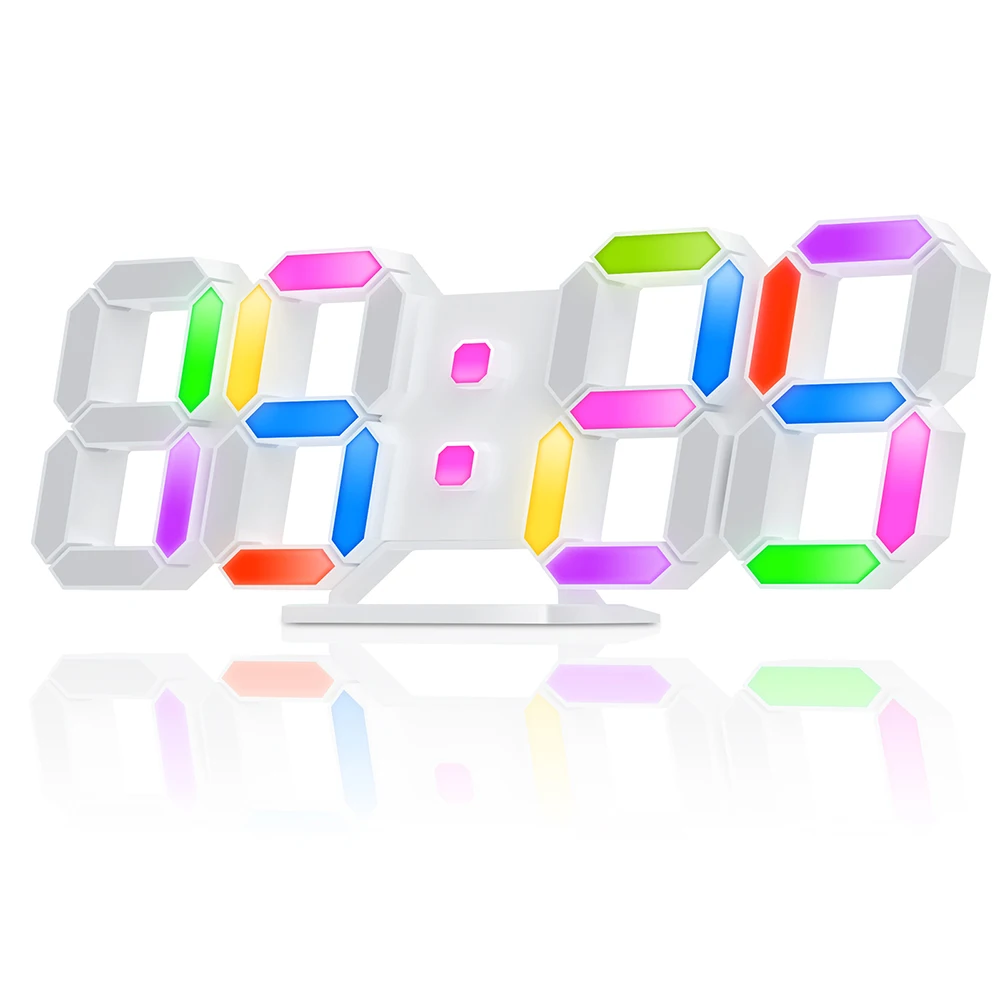 EDUP Multi-color Light LED Table Wall Clock Digital Timer Remote Control Alarm LED Clock for Warehouse Office Living Room