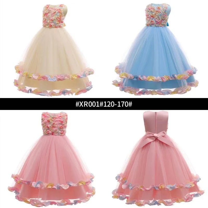 Elegant Princess Girl Christmas Party Dress Girl Tulle Flower Princess Party Maxi Ball Gowns XR001
