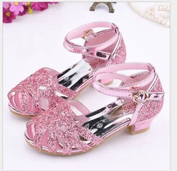 008 кожаные туфли для девочек на высоком каблуке принцессы для свадьбы вечеринки с блестками Детские классические туфли