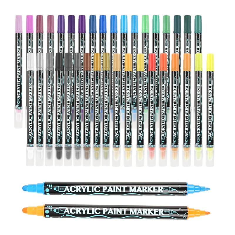 Factory Premium 36-Color Pigment Water-proof Quick-Drying Double-Ended Acrylic Marker Pen with Plastic Material