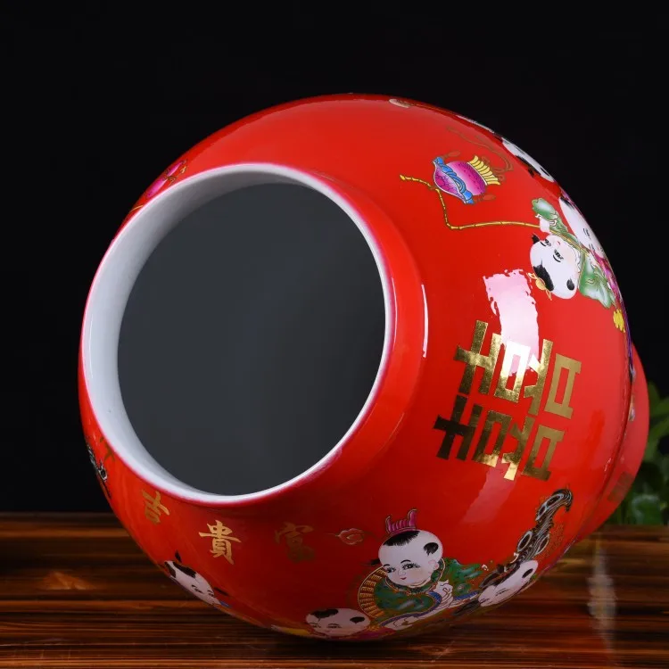 Chinese red large general jar  ceramic floor to ceiling large vase  wealth auspiciousness  indoor decoration foyer ornaments