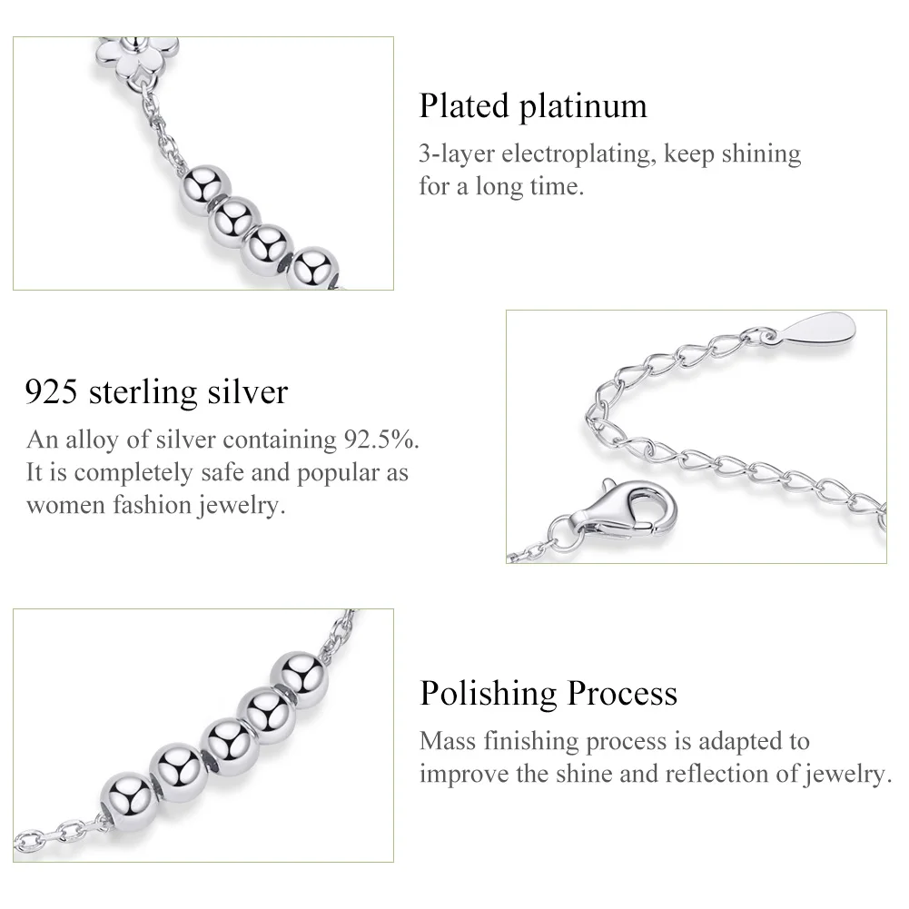 Fashion jewelry women pure silver S925 Daisy bracelet plant simple bracelet