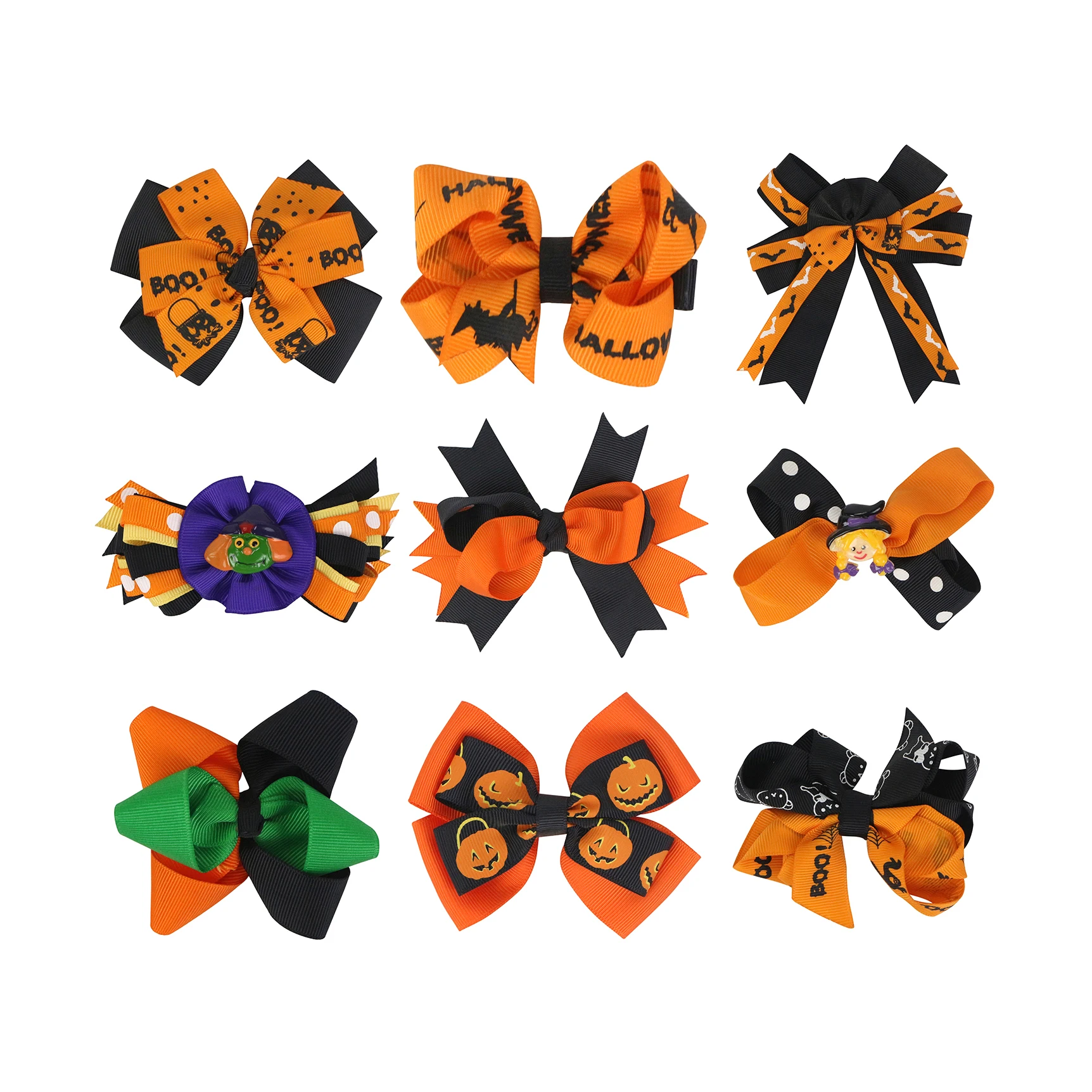 Midi New Fashion  Cartoon Halloween Girls Decoration Hair Clips Cute Grosgrain Ribbon Bow Knot Barrettes Accessories hairpin