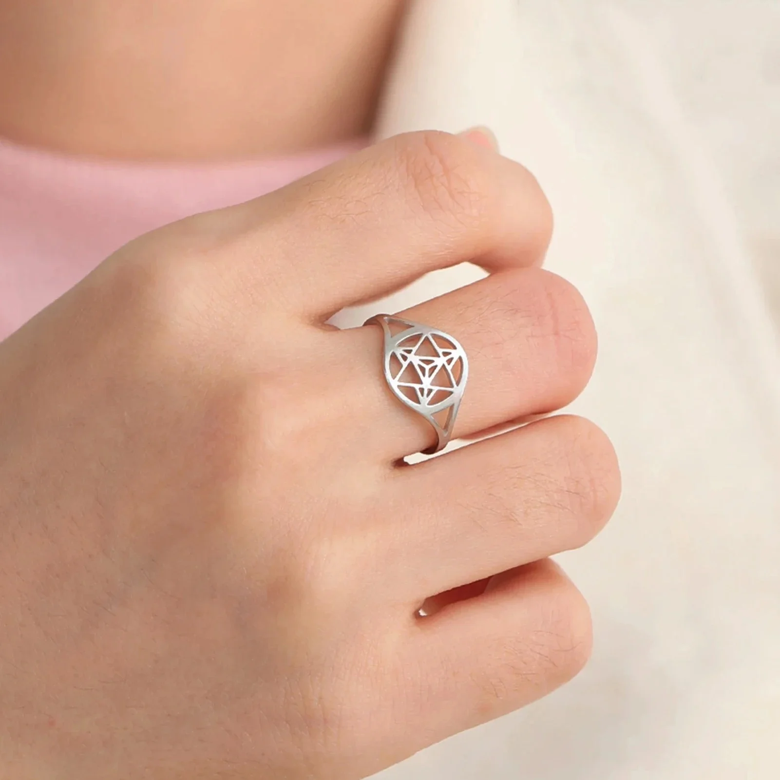 Merkaba Symbol Star Sacred Geometry Ring Vintage Meditation Finger Rings Stainless Steel Jewelry Gift