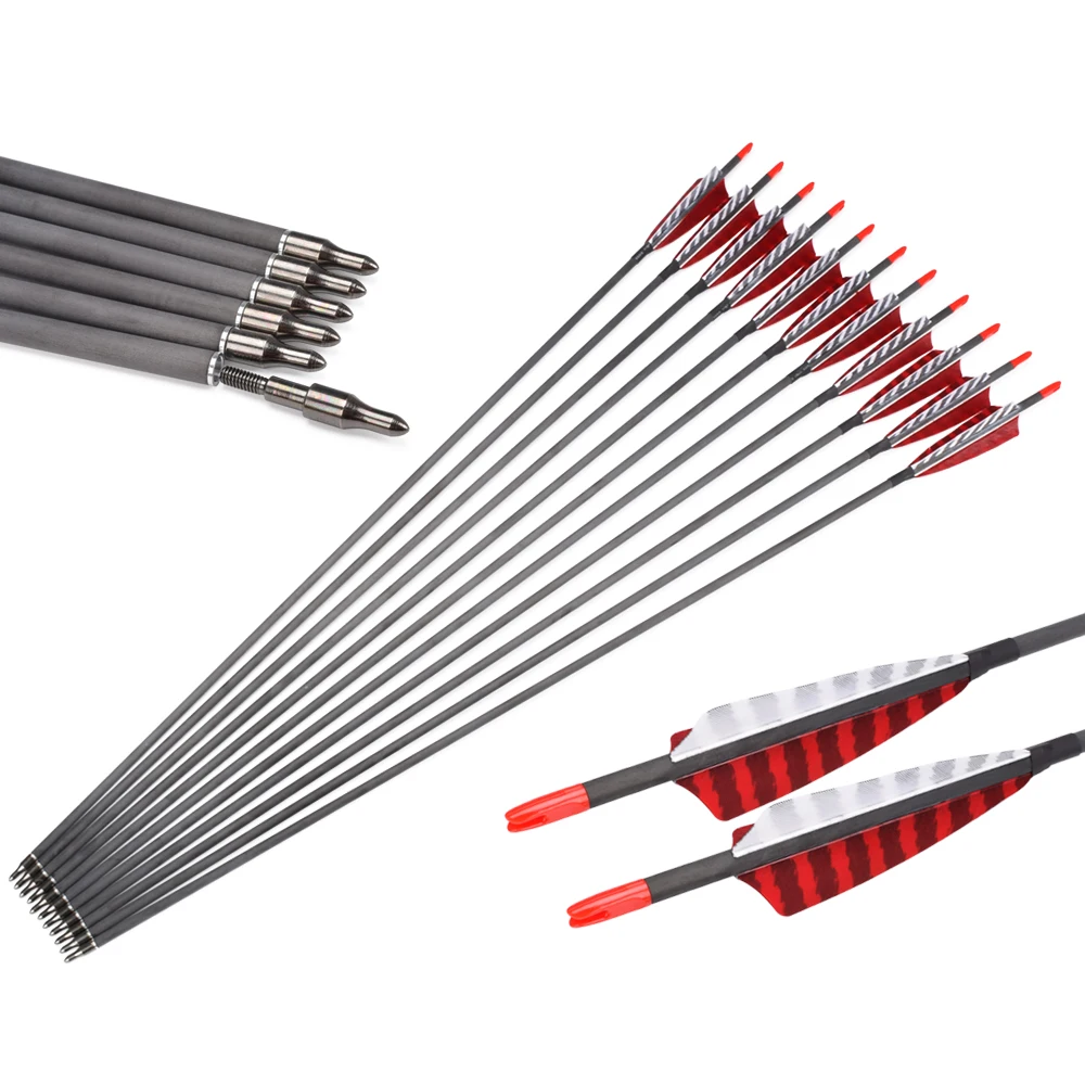 Nika Archery Archery Hunting Bow Arrow Carbon Shaft Spine 300-1300 ID4.2-6.2mm Feather Vanes Compound Recurve Arrows