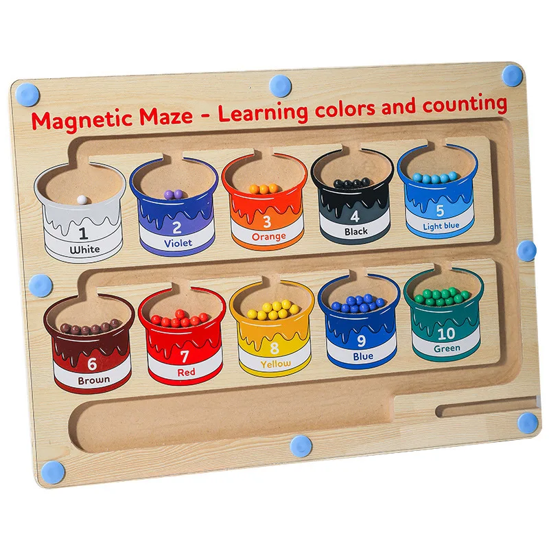 Color Number Maze Wooden Magnet Board Puzzles Toddler Activities Counting Matching Game Fine Motor Skills Toys