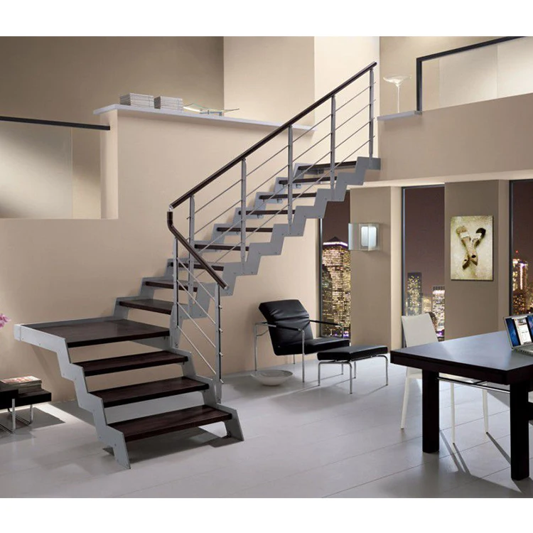 Prefabricated stairs outdoor elegant solid wood staircase with glass railing