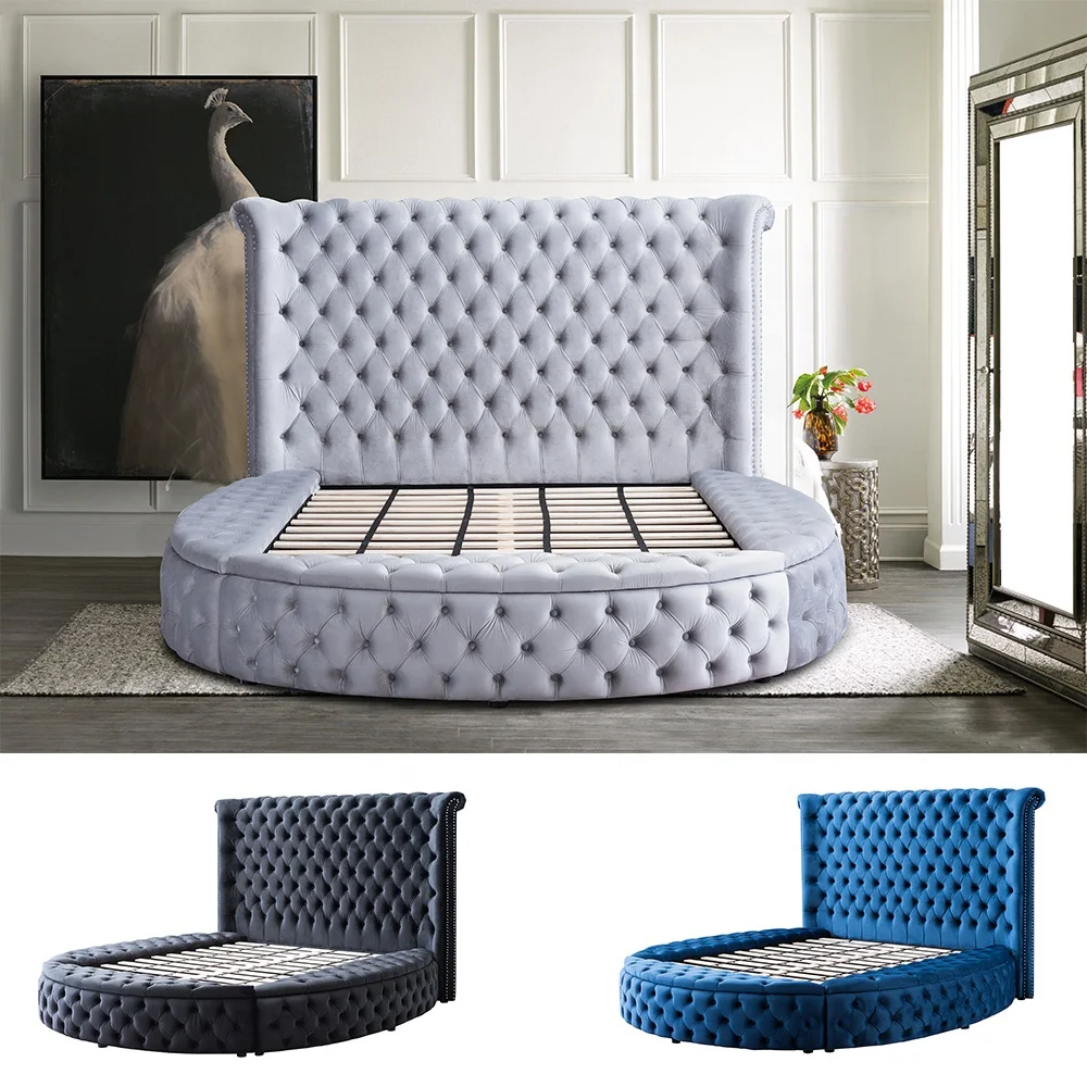 Multifunctional Circle Wooden Box Bed Designs Muebles De Madera Pink Storage Luxury King Size Bed