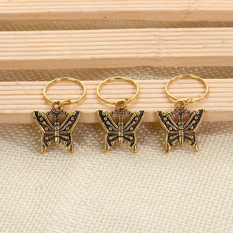 
Golden Butterfly Elephant Cross Leaves Charms Pendant Hair Ring bead For African Hair Accessory 