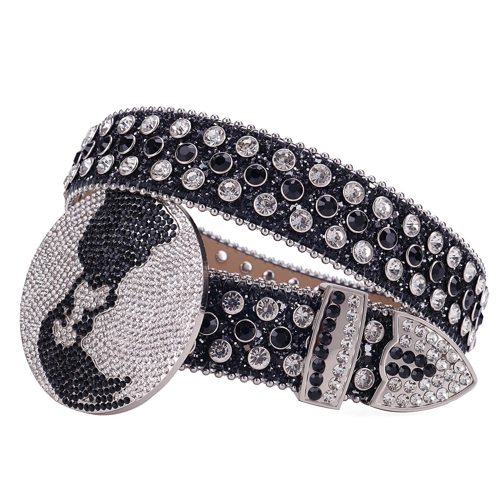 Custom Logo Western Rhinestone Crystal Belt for Men Designer Globe Buckle Bling Diamond Strap Jeans