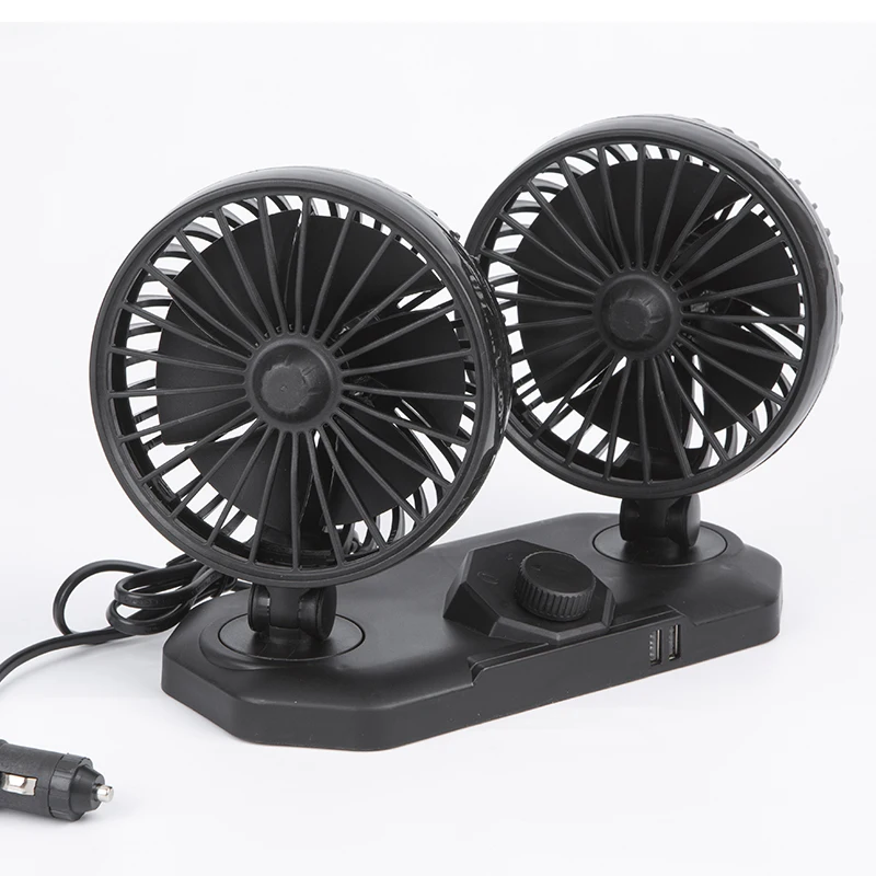 Small Portable 24 no noise dashboard fan dual head car cooling fan 12v auto car fan