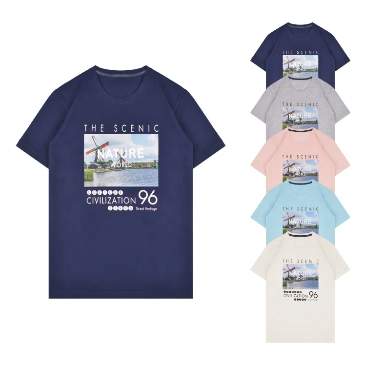 Mens vintage graphic t-shirt custom colorful nature world scenic spots print crew neck t shirt