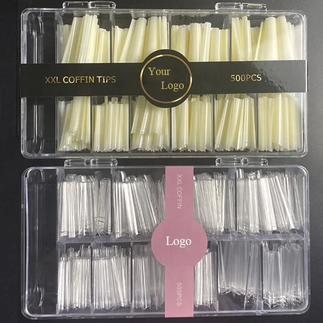 500Pcs Box No C Curve XXL Long Straight Traceless Nails Custom Logo Clear Extra Long XXL No C Curve Square Tips