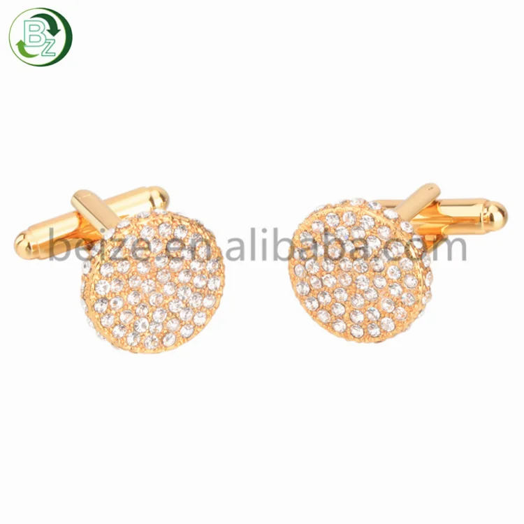 Wholesale Gold Shiny Zircon Diamonds Mens French Brass Cufflinks For Suit
