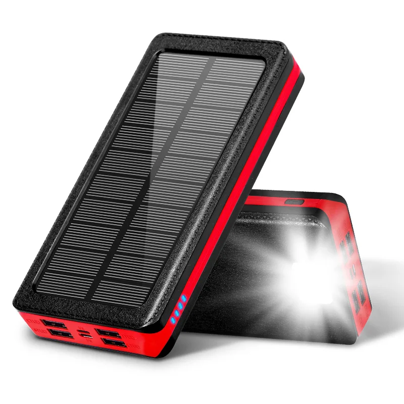 4USB Port LED Light PowerBank Portable Outdoor Solar Power Bank 20000mah 30000mah 50000mah Large Capacity Portable Charger