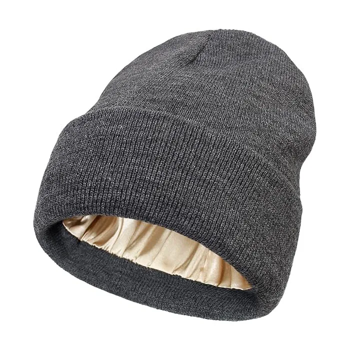 Customized Cuffed Satin Lined Beanie for Women Satin Linned Beanie Hat Soft Silk Lining  Skull Cap Beanie
