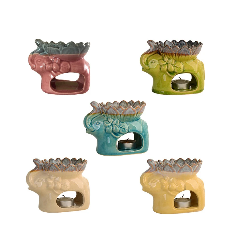 wax melt burners Creative Thai Elephant Candle Aromatherapy Essential Oil Burner Ceramic tealight candle holder Incense Burner