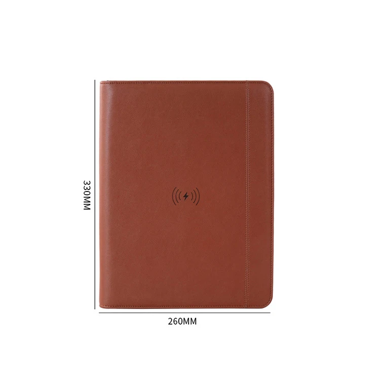 Multi-function powerbank a4 pu leather notebook wireless charging gift business Portfolio office file folder