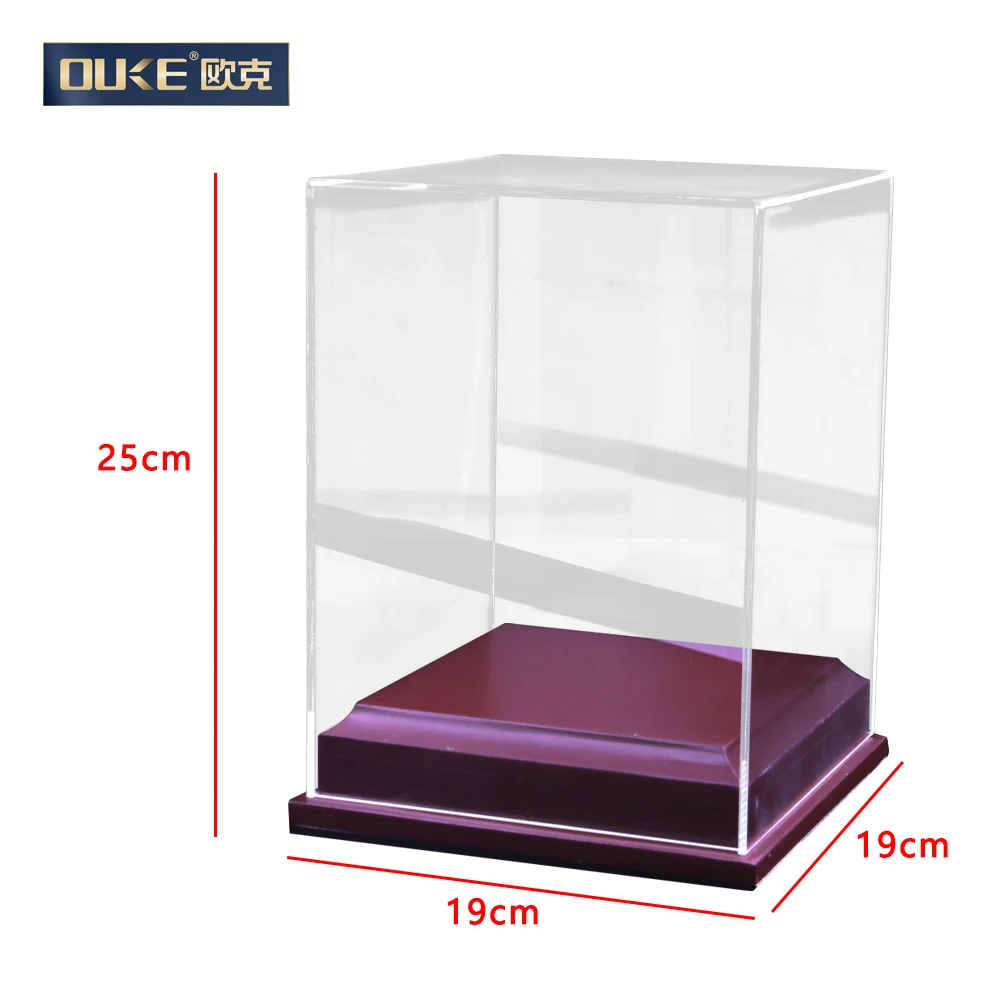 Custom multi-function acrylic box acrylic toy display box with wood base square handcraft acrylic display stand box