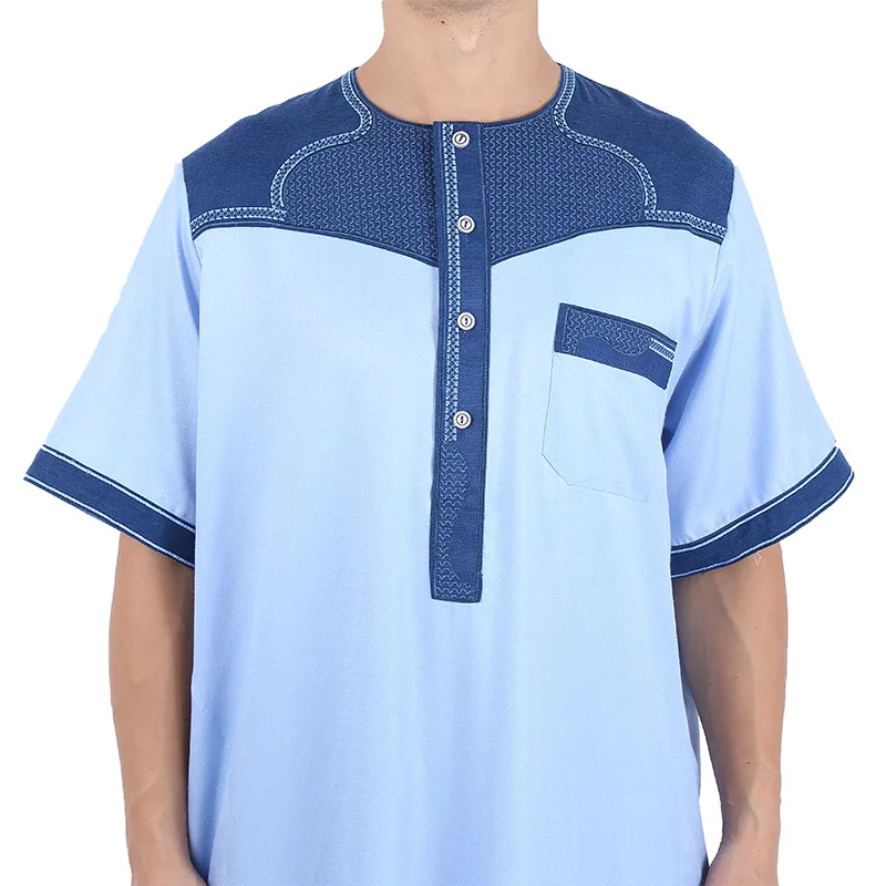 Мусульманское платье в марокканском стиле, пэчворк, хлопковый и льняной халат с коротким рукавом, мужской халат, повседневный стиль, турецкий арабский халат