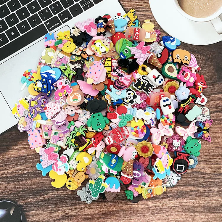 Custom PVC croc charms Mixed package random cute style Clog Accessories 100 pieces a bag cheap wholesale Croc shoes Charms