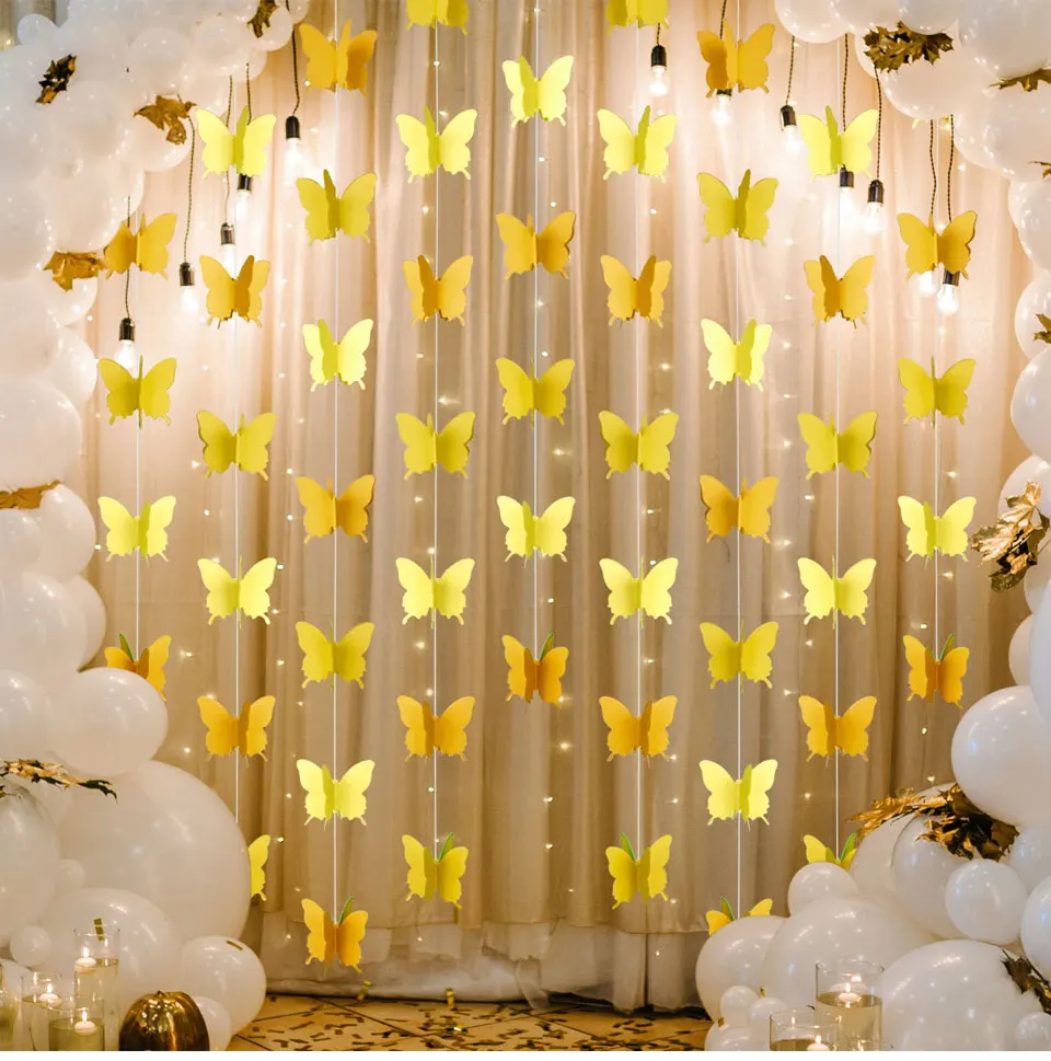 Color double spell three-dimensional butterfly 3 meters gradient garland multi-color optional birthday party decoration