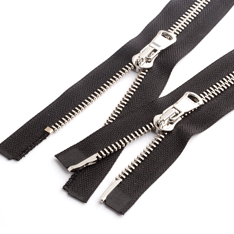 Manufacturer Silver Tooth Brass Custom Zipper Material Zipper 2 Way Metal Zipper