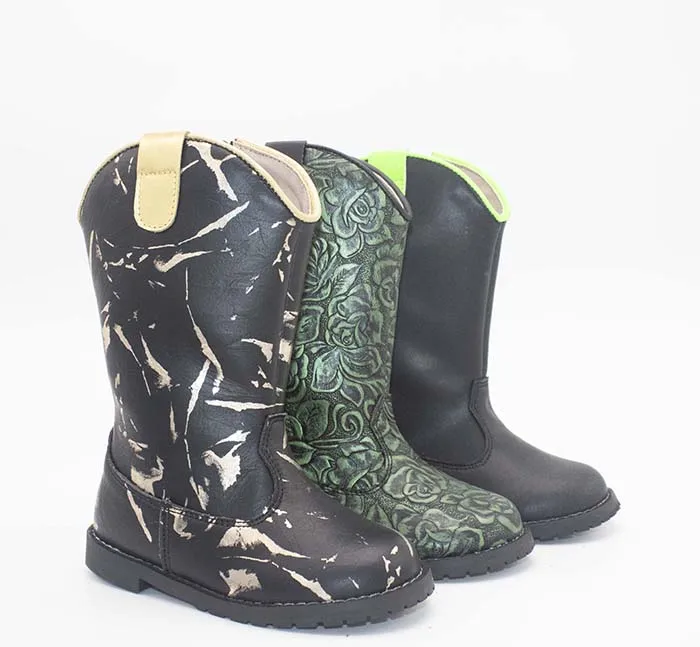 black gold print western cowboy tall boy boots kids long boots shoes