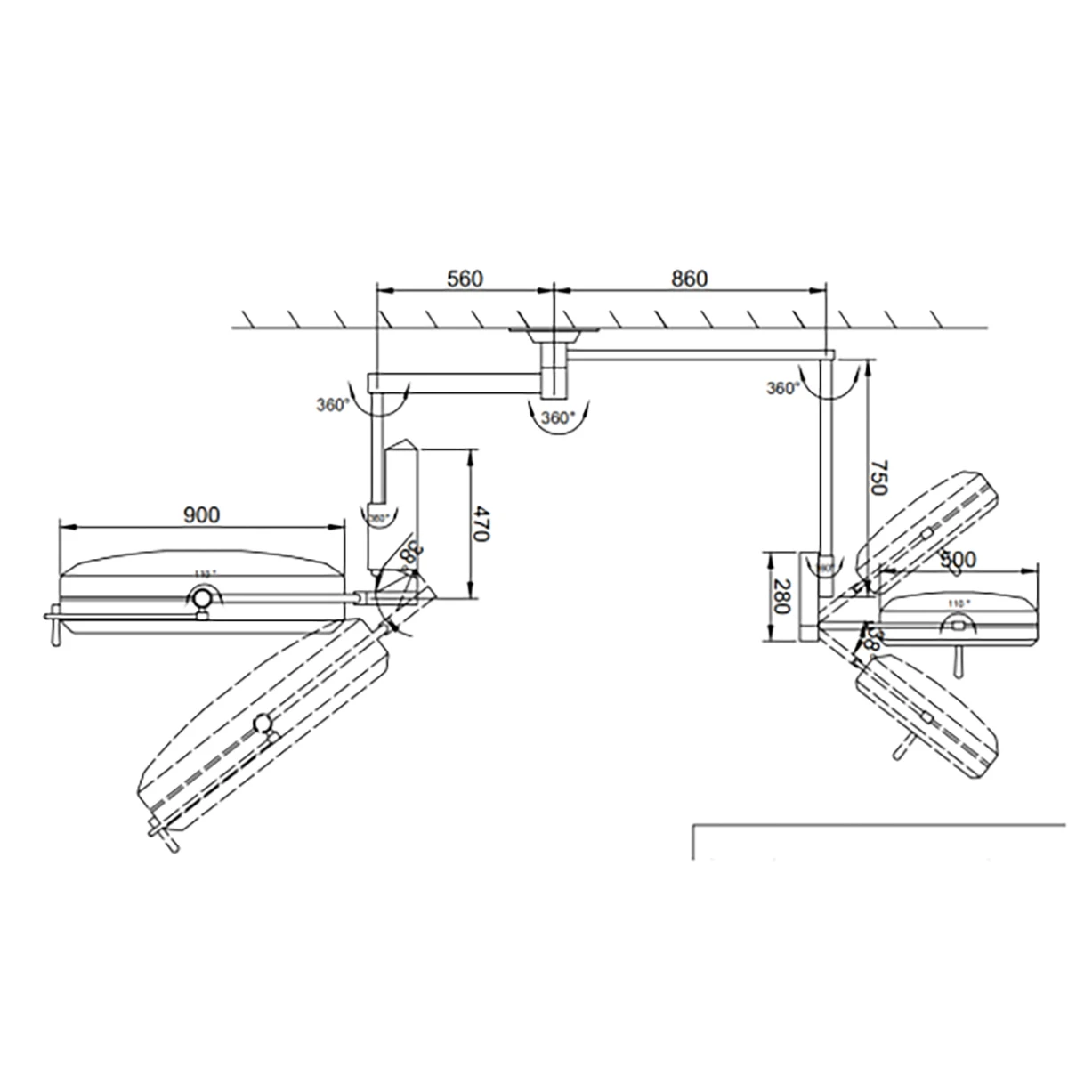 Hanging surgical led lighting module light