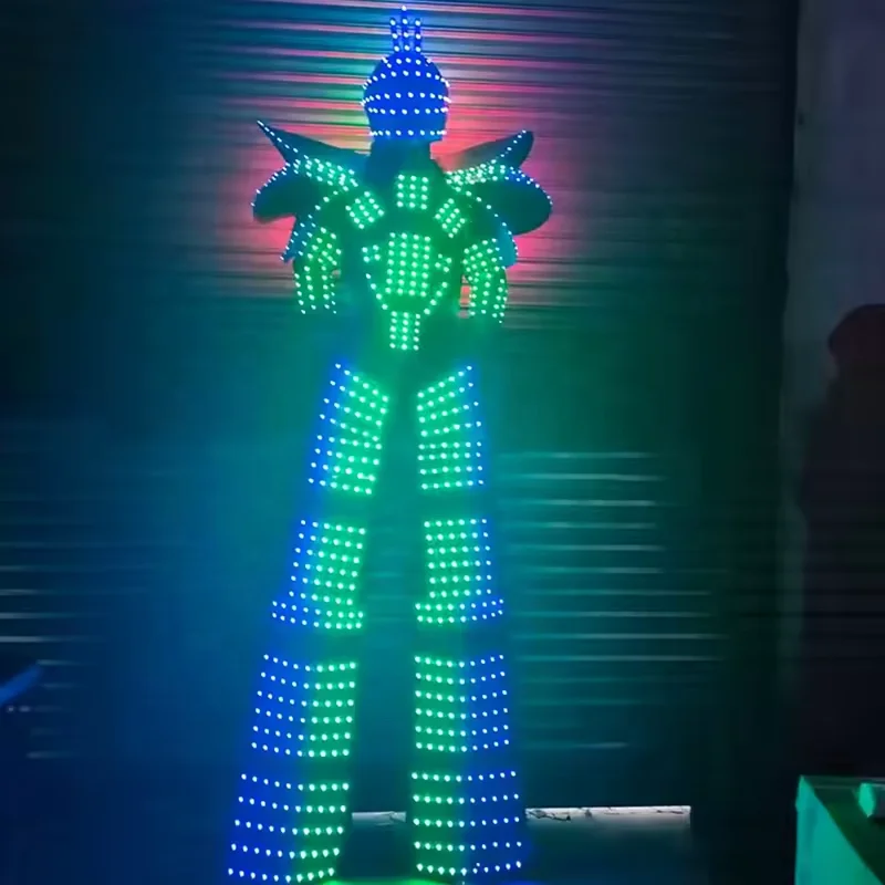 Full Color Laser Glove Glasses Led Robot Costume Adult Party Robot Led Suits Stilt Robot With Co2 Led Cannon Gun