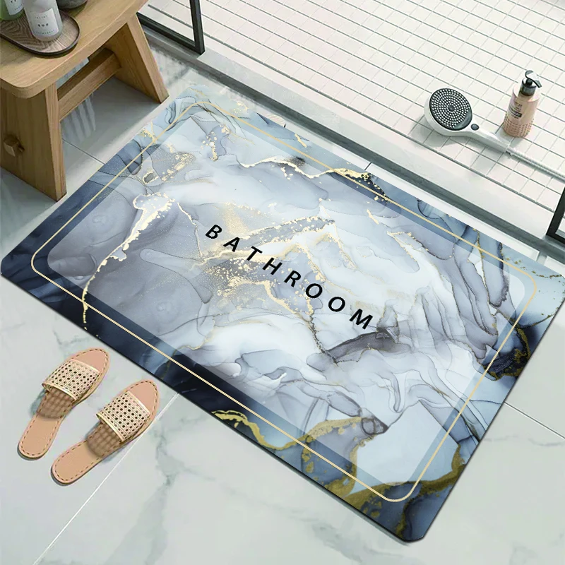 Custom logo Anti Slip Absorbent Diatomite Shower Floor Mat Bathroom carpet Rug Foot Mats Quick Dry Diatom Marble Bath Mats