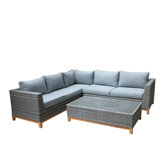 Factory Wholesale Traditional Design Outdoor Rattan Aluminium Eucalyptus Wood Sofa Set