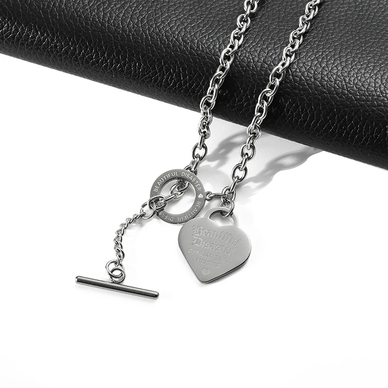 Custom metal logo stainless steel etched laser lettering Metal Silver multi-charm pendant necklace optional chain