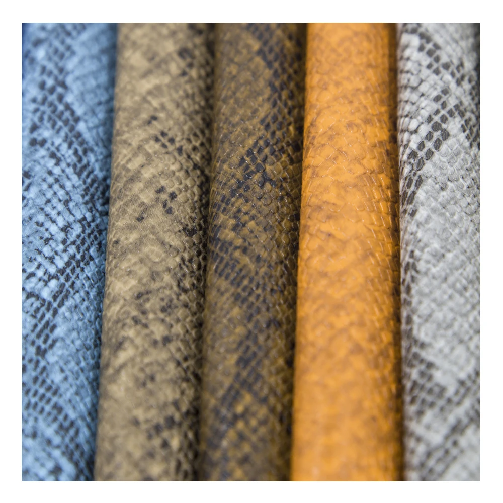 leather manufacture Embossed Snake skin vinyl printed Faux PU Material vegan leather fabric/new pu snake leather for bag shoe