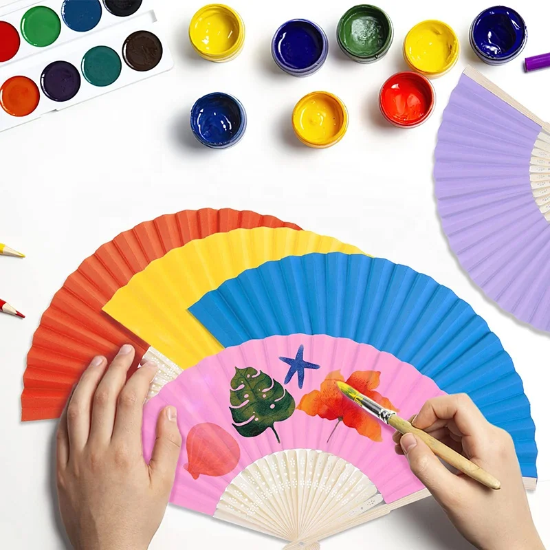 Held Paper Fans Handheld Folded Fan for Church Wedding Gift Party Favors DIY Decoration Bamboo Folding Fans
