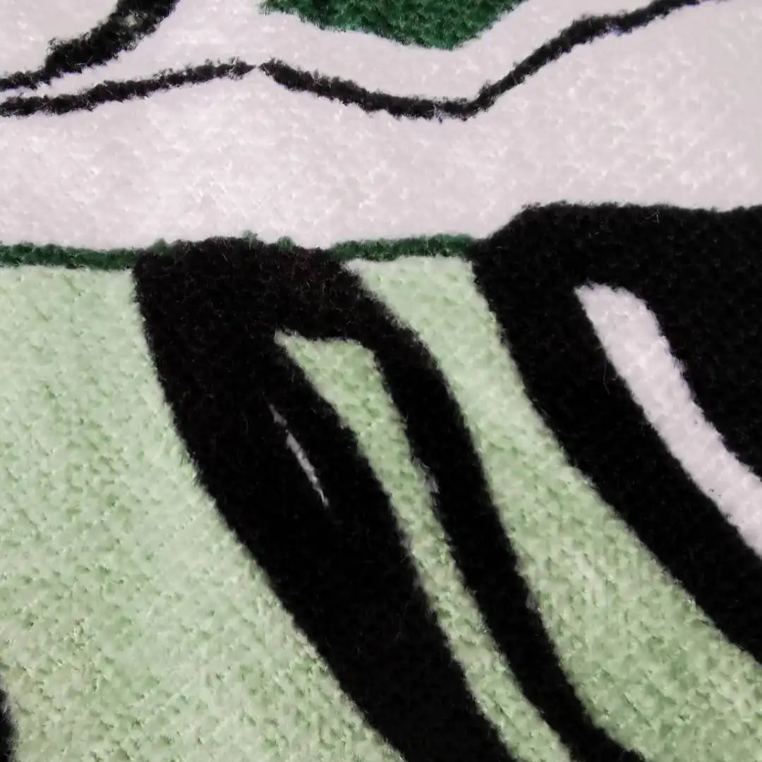 
Green Leaves Design Black Pompom Edges Cotton Print Round Beach Towel 