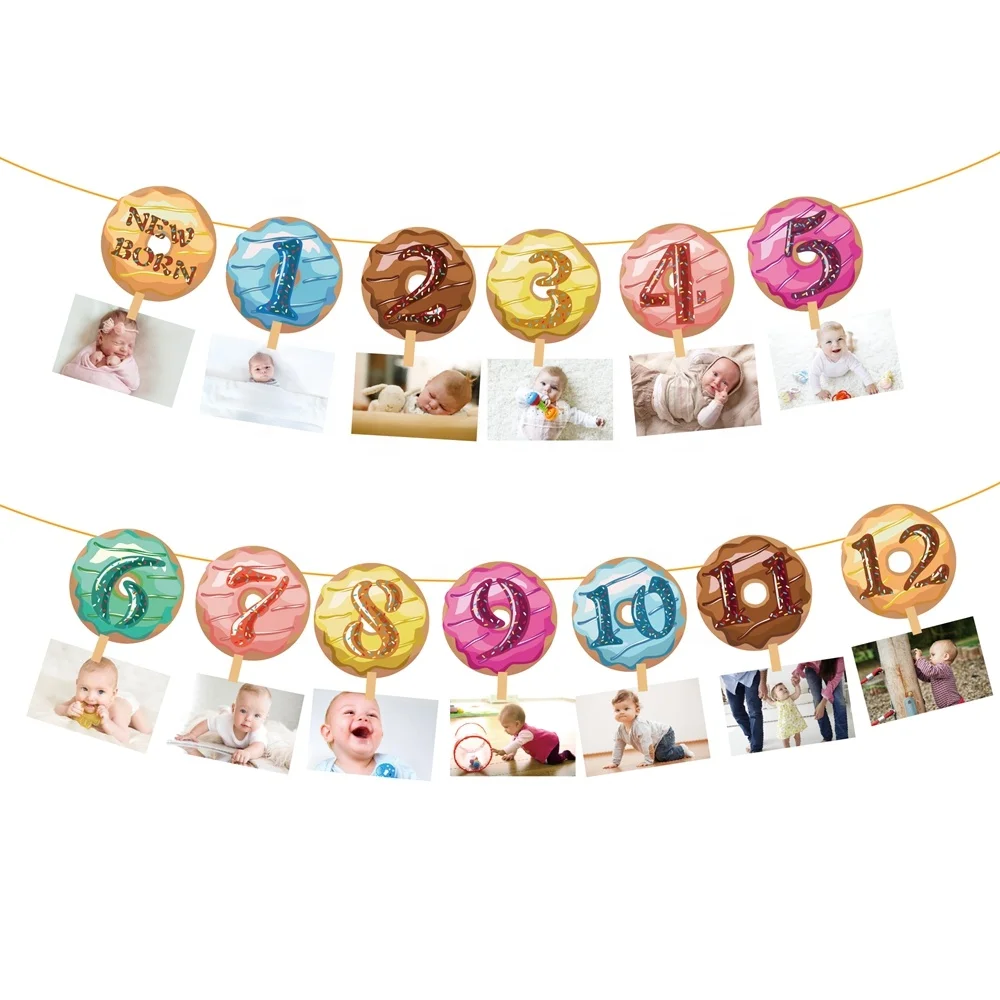 Праздничный Декор YISHU в виде пончиков, детский фотобаннер на 12 месяцев, фотобаннер на день рождения