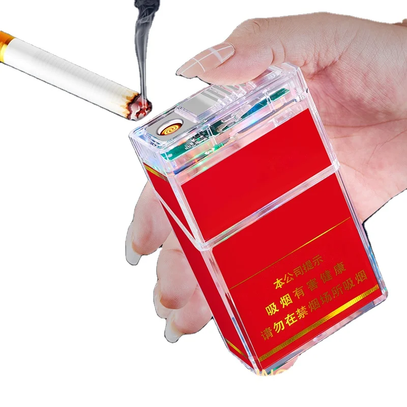COOL COLORFUL LIGHTS CIGARETTE CASE WITH LIGHTER  AUTO-CASE , IGNITION AND STORAGE  CIGARETTE CASE