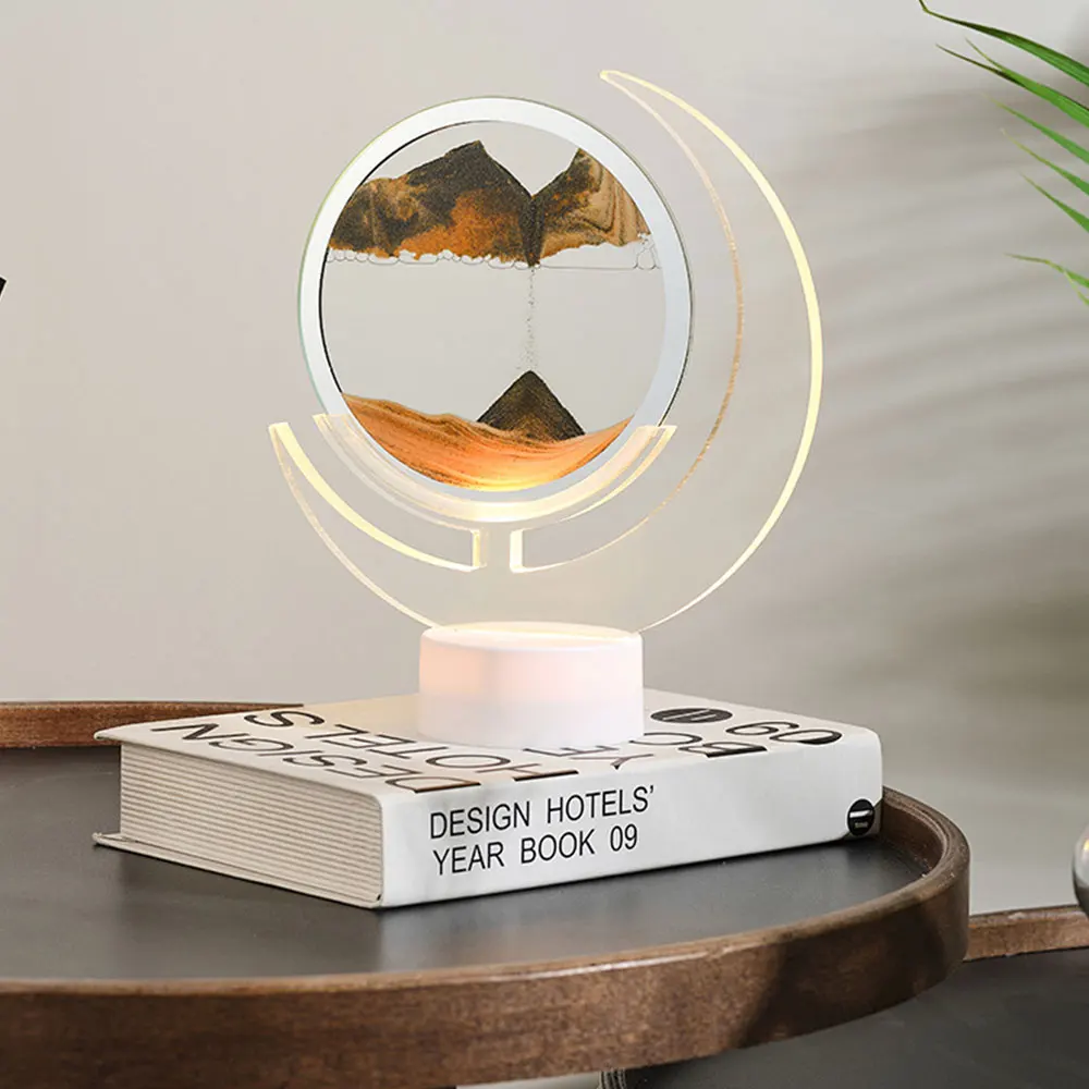 Acrylic 3D Moving Sand Painting Lamp,USB Colorful Advanced Decorative Glass Quicksand Art Desk Lamp