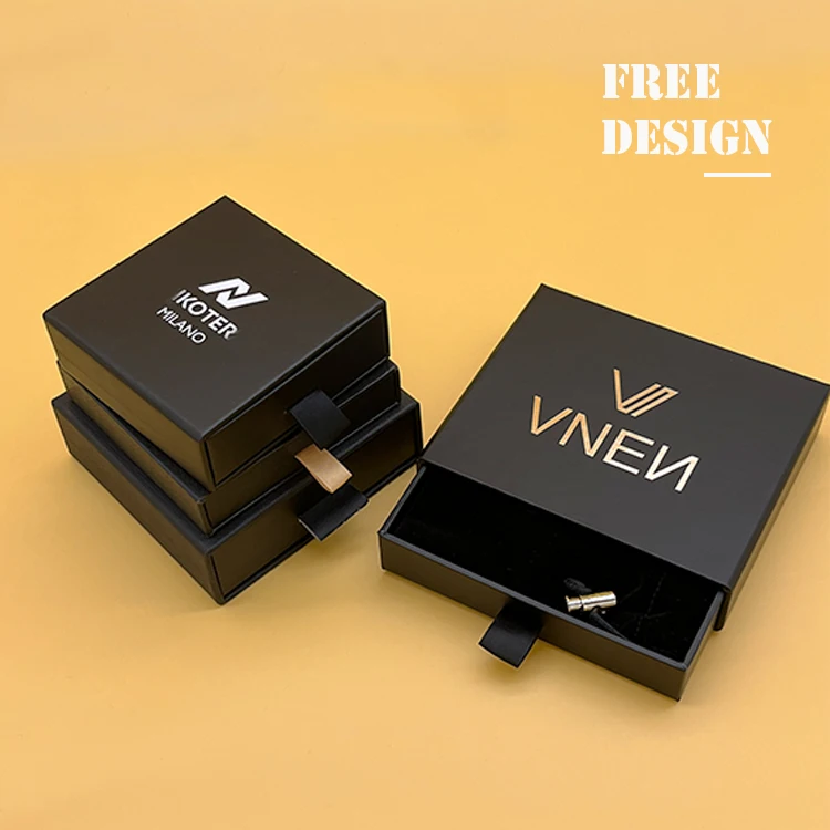 Custom Luxury Ribbon Cardboard Premium Gift Jewelri Paper Boxes Drawer Jewelry Box Necklace Packaging Wholesale With Logo