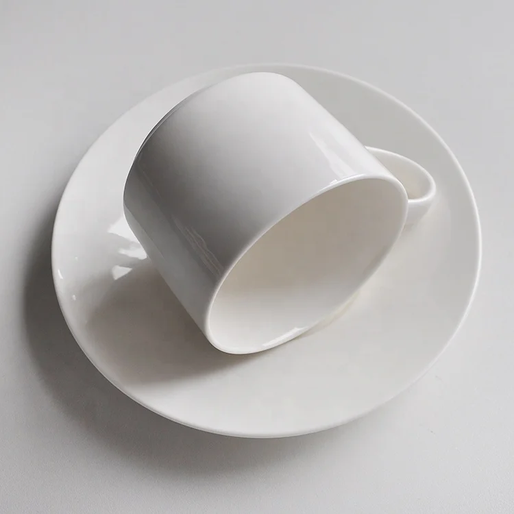 custom classic new bone china plain white ceramic cup and saucer mug set with printed logo