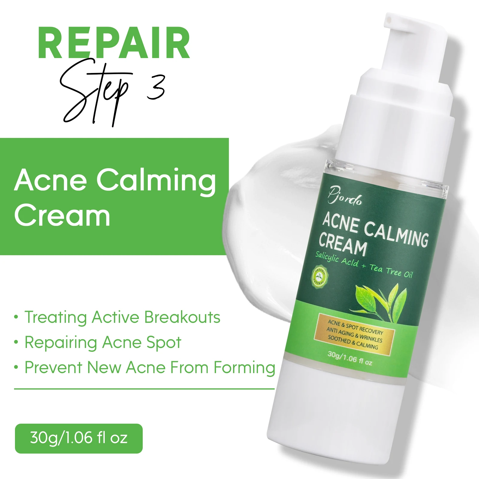 Pjordo Private Label Moisturizing Anti Redness Skin Soothing Tea Tree Acne Treatment Skincare Set 3PCS Tea Tree Skin Care Set