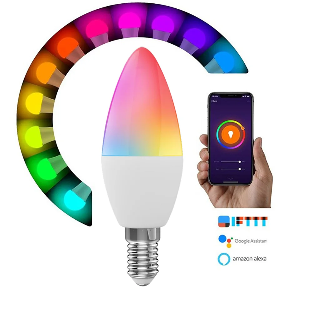 Умные лампы E14 RGB CW Tuya Wi-Fi 5 Вт музыкальные свечи совместимы с Alexa Google home