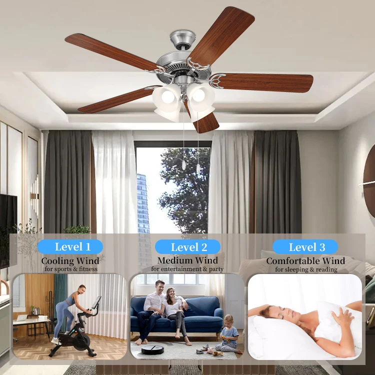 Hot selling Factory Price Brand New 2024 Traditional 5 blade ceiling fan brush nickel ceiling fan for Living room