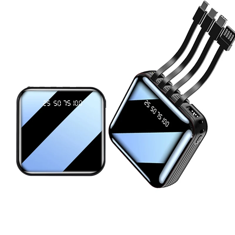 4 in 1 Built-in Cable 10000mah Power Bank Fast Charge Portable Universal Powerbank Screen Display Type C LED Light