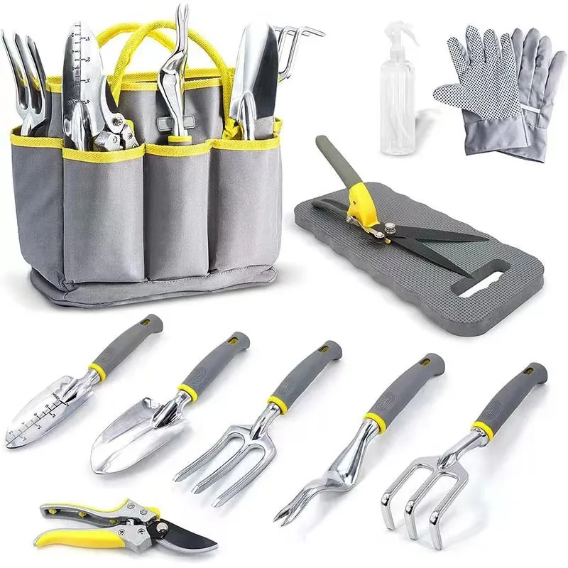 9 Pcs Garden Tools Set Stainless Steel blade Wood Handle Home Gardening Tool Kit Gift Garden Tool Set With Bag
